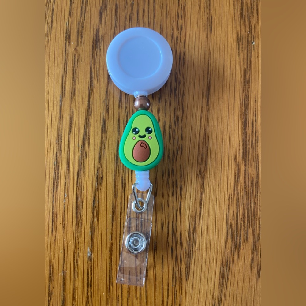 New custom made. Avocado with Brown Pearl Bead  Badge Reel